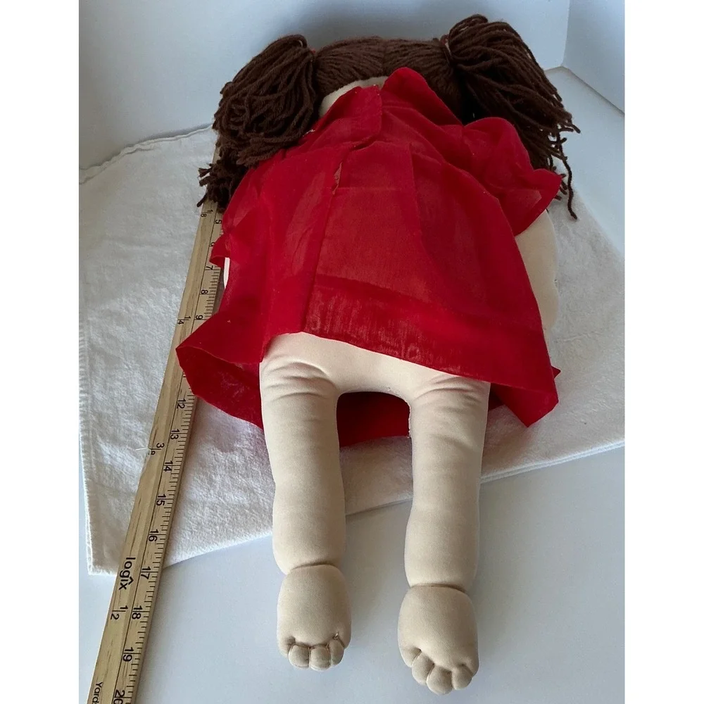 Vintage 1984 Doll Brown Yarn‎ Hair Red Dress 18in Retro Toy